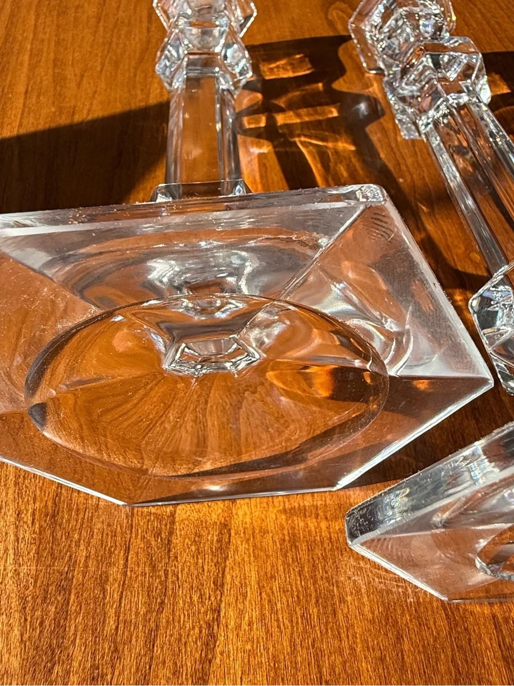 Vintage Val Saint Lambert Crystal Candlesticks Pair Gardenia Pattern Belgium